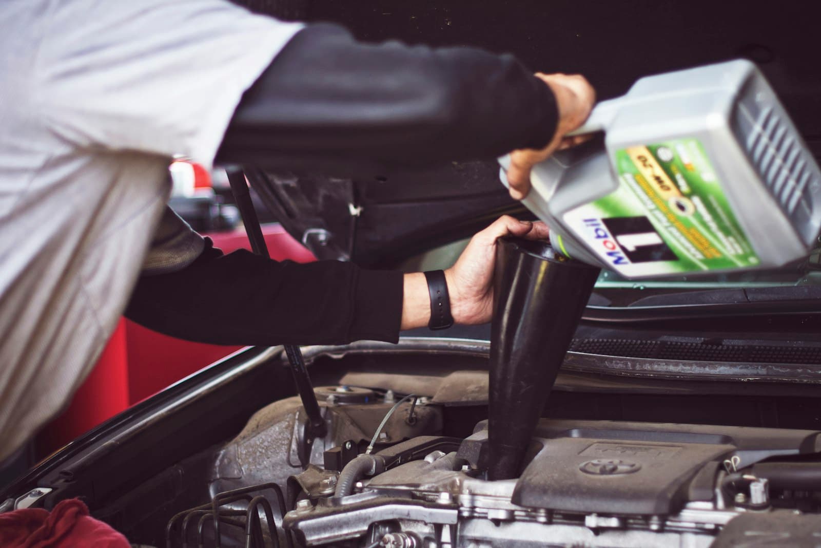 A car being serviced in a workshop